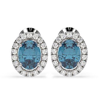 The Diamond Store Georgina Blue Lab Diamond 2.45ct Oval Halo Earrings in 18K White Gold - Elara Collection