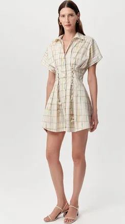 Exquise Alberge Short Sleeve Tie Waist Plaid Mini Dress in Multi Color at Nordstrom, Size X-Large