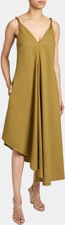 Santorelli KOURT Asymmetric Sleeveless Linen Blend Midi Billow Dress in Olive at Nordstrom, Size 2