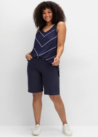Sheego Bermudas SHEEGO, Damen, Gr. 44, Normalgr&ouml;ssen, tiefblau, 98% Baumwolle, 2% Elasthan, unifarben, Hosen Bermudas