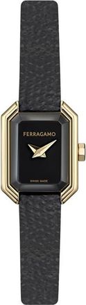 Ferragamo Crystal Petite Leather Strap Watch, 15mm x 20mm in Ip Yellow Gold at Nordstrom