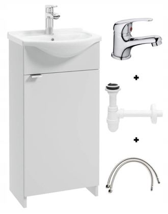 OEM Mueble De Ba&ntilde;o Con Lavabo De 40 Cm, Independiente, Blanco, Con Sif&oacute;n Y Grifo Cromado, Kredo