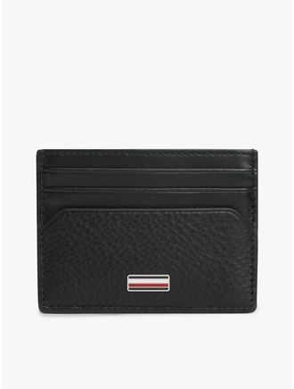 Tommy Hilfiger Mens Pebbled Leather Card Holder - Black