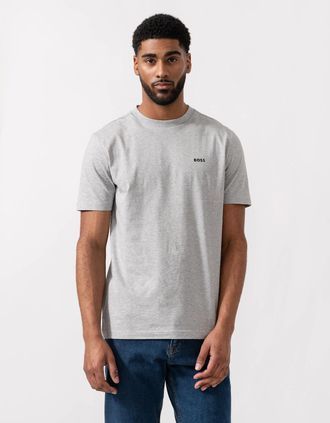 HUGO BOSS Mens BOSS Green Mens Tee Stretch Cotton T-Shirt with Contrast Logo - Silver 043 - Grey - Size: 38