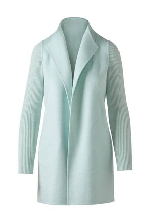 Kinross Cashmere Womens Rib Sleeve Coat In Seaglass