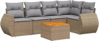 vidaXL Vidaxl - Juego De Sof&aacute;s Jard&iacute;n Con Cojines 6 Pzas Rat&aacute;n Sint&eacute;tico Beige