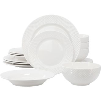 Elama Kim 16 Piece Hobnail Double Bowl Porcelain Dinnerware Set in White at Nordstrom