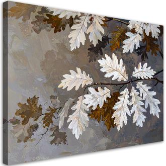 Feeby Cuadro Sobre Lienzo Hojas De Roble Naturales Blanco-beige 100x70