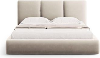 Cosmopolitan Design Cama con cabecero y ba&uacute;l 140x200cm de terciopelo beige claro