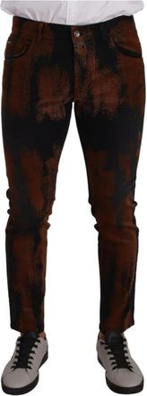 Dolce & Gabbana Zwart Bruin Tie-Dye Slim Fit Jeans - Heren - Slim Fit Jeans - Veelkleurig - M - Katoen - Jeans