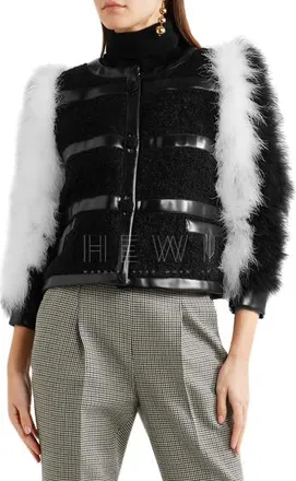 Philosophy di Lorenzo Serafini Philosophy Feather & faux leather trim mohair-blend bouclé jacket Size M