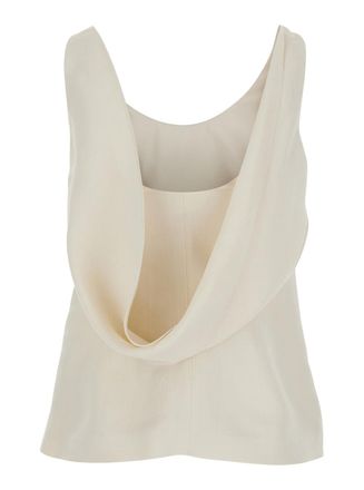 Brunello Cucinelli Womens Top With Draped Neckline White Viscose-Linen Tops