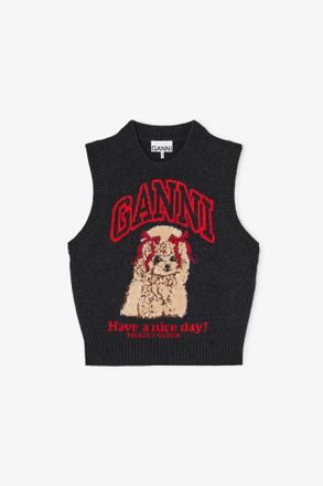 Ganni Mixed Graphic Wool Vest - Size XXS