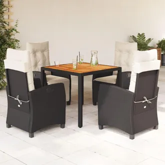 vidaXL Set De Muebles Jard&iacute;n 5 Pzas Con Cojines Rat&aacute;n Sint&eacute;tico Negro Vidaxl