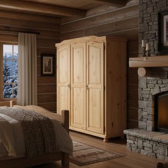Dmora Dmora Armoire &Agrave; Trois Portes Battantes En Pin Massif, Coloris Ch&ecirc;ne, 150 X 180 X 56 Cm