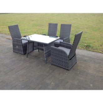 Fimous Oblong Rectangular Table Adjustable Reclining Chair Rattan Dining Set Outdoor Garden Furniture Table And Chair Set Mixed Grey 4 Chairs - Fimous