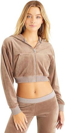 Juicy Couture C Solid Classic Juicy Hoodie with Back Bling Womens Clothing Pewter : LG, Polyester/Spandex