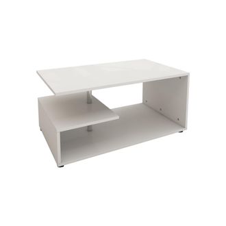 ML Design Ml-design Mesa De Centro Moderna Blanca Con Barra Decorativa De Metal 91x41x52,6 Cm Mesita De Madera Auxiliar De Comedor Con Espacio De Almacenamiento
