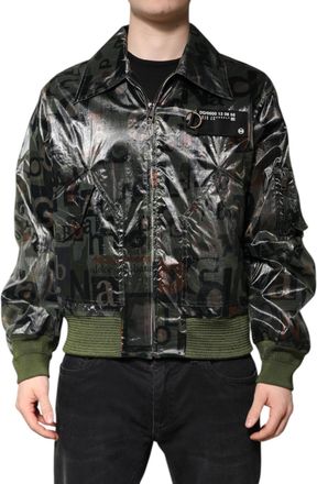 Dolce & Gabbana Mens Green Dg Logo Print Bomber Full Zip Jacket Nylon Clothing
