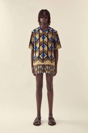 Commas Geometric Print Silk Camp Collar Shirt In Multicolor