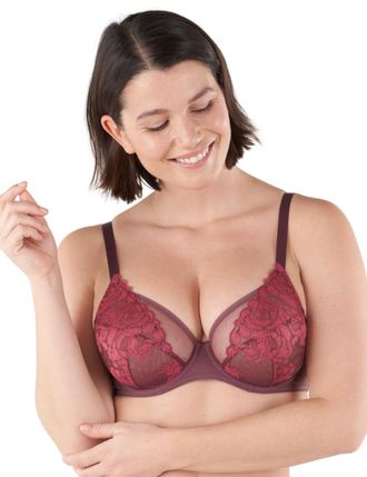 Maison Lejaby Womens Fleur Ikat Underwired Plunge Bra - Red Polyamide - Size 30DD
