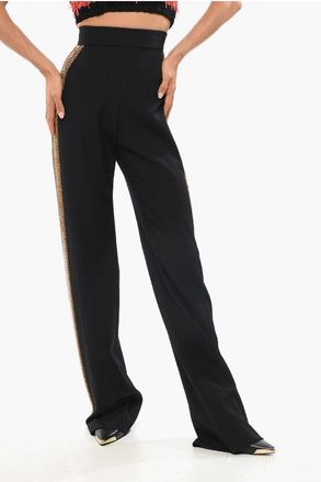 Balmain High-Waisted Wool Pants with Jewel-Embellished Side Bands size 38