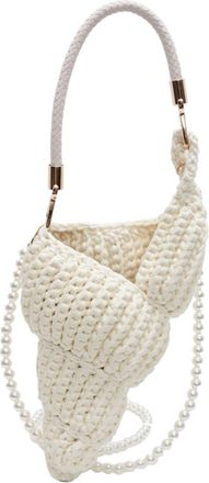 Generic Handwoven Seashell Tote Bag with Pearl Chain Crochet Conch Crossbody Bag (Beige)