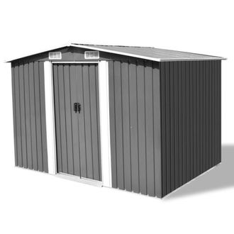Berkfield Home Garden Storage Shed Grey Metal 257x205x178 cm | Size: 257 x 205 x 178 cm