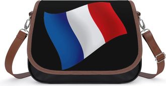 Generic France Flag Crossbody Bag Womens Handbag PU Message Bags Shoulder Purse with Adjustable Strap