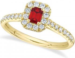 Allurez Emerald Cut Ruby & Diamond Engagement Ring 14K Yellow Gold (0.68ct)