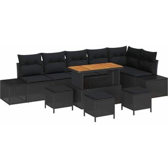 vidaXL Garden Sofa Set with Cushion 10 pcs Black Poly rattan vidaXL