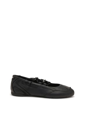 Diesel D-Mile-Lace-up ballet flats in leather and mesh - Flats - Woman - Black