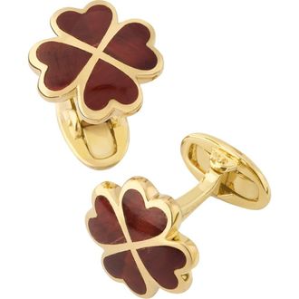 Jan Leslie Four Leaf Clover Sterling Silver Gold Vermeil Cufflinks in Red at Nordstrom
