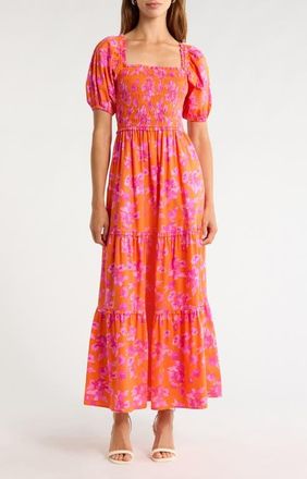 Sugarlips Cala Floral Tiered Cotton Maxi Dress in Orange-Pinks-Multi at Nordstrom, Size X-Large