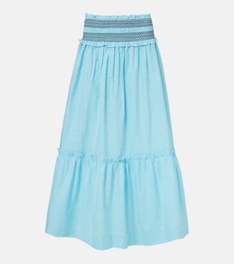 Ganni Embroidered gingham cotton poplin maxi skirt