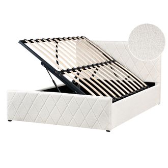 Beliani Cama Con Somier De Boucl&eacute; Blanco Crema 140 X 200 Cm Almacenaje Cabecero Rochefort