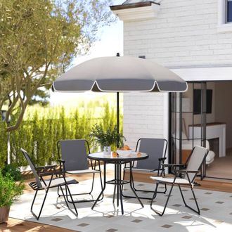 OUTSUNNY 6 Pieces Garden Furniture Set with Parasol, Folding Chairs, Grey