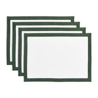 Solino Home Linen Placemats - Classic, 14 x 19 in Forest Green And White at Nordstrom, Size Medium
