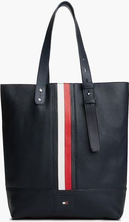 Tommy Hilfiger Mens Signature Flag Stripe Leather Tote Bag - Space Blue