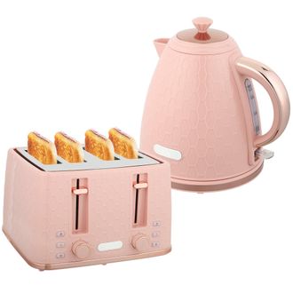 HOMCOM 1.7L Kettle and Toaster Set with Defrost Reheat and Crumb Tray - Pink | TJ Hughes