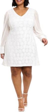 London Times Chiffon Sleeve Daisy Sequin Dress in White/White at Nordstrom Rack, Size 22W