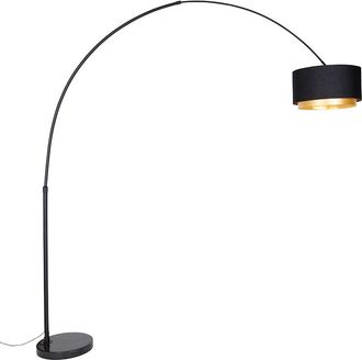 QAZQA Qazqa Moderno L&aacute;mpara De Pie De Arco Moderna Negra Con Doble Pantalla Negra Con Dorado - Xxl Acero /m&aacute;rmol /textil Alargada Adecuado Para Led Max. 1 X