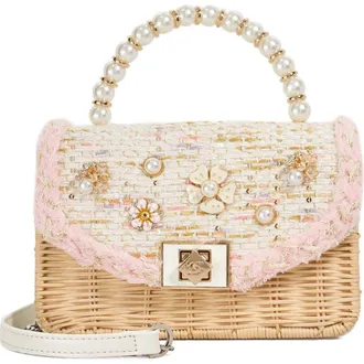 Dune London Blooms Woven Rattan Shoulder Bag in Blush at Nordstrom