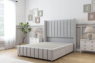 Sloomy Melbourne Plush Divan Base 2 Drawers -54 Wingback 12 Footboard in Silver | Size: King