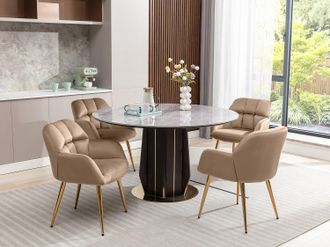 Vente-Unique Sedia con braccioli Velluto e Metallo Dorato Beige - Lotto di 2 - PEGA