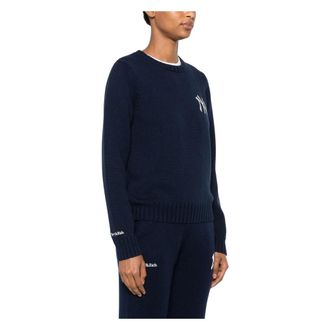 Sporty & Rich Round-neck Knitwear, male, Blue, Size: XS Heritage Yankees Serif Knitted Sweater