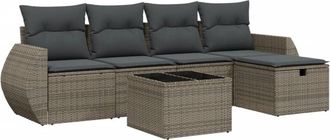 vidaXL Vidaxl - Set De Muebles De Jard&iacute;n 6 Pzas Y Cojines Rat&aacute;n Sint&eacute;tico Gris