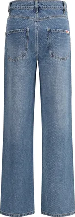 Self Portrait Womens Straight-Leg Jeans With All-Over Rhinestones Blue Cotton