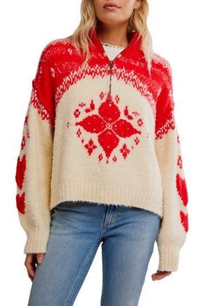 Free People Mythical Half Zip Pullover in Vanilla Scarlet Comb at Nordstrom Rack, Size X-Large