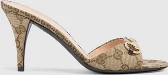 Gucci Womens Slide Sandal With Horsebit, Beige, GG Canvas